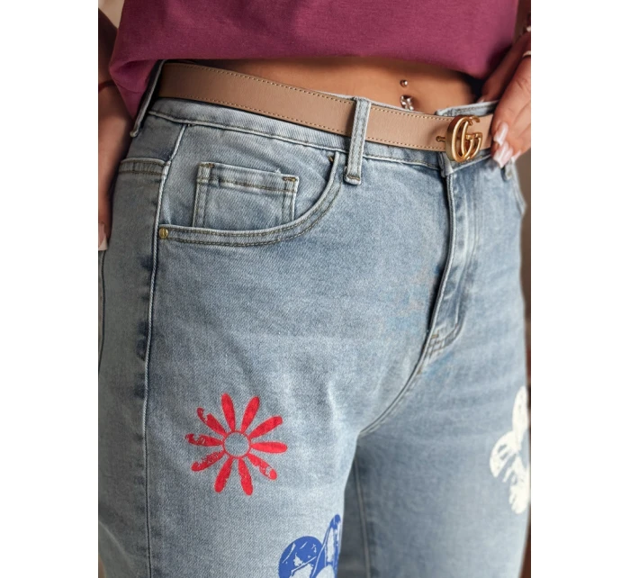 Dámské džínové kalhoty slim fit s květinovým vzorem blue Dstreet model 21985236 - FashionStreet