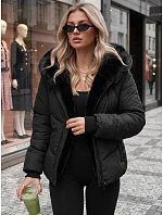 Dámska zimná prešívaná bunda s kožušinou, čierna, FashionStreet TY5982 Dámska zimná prešívaná bunda s kožušinou, čierna, FashionStreet TY5982