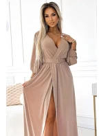 536-2 FIORELLA Dlhé šaty so širokým pásom a výstrihom - BEACH