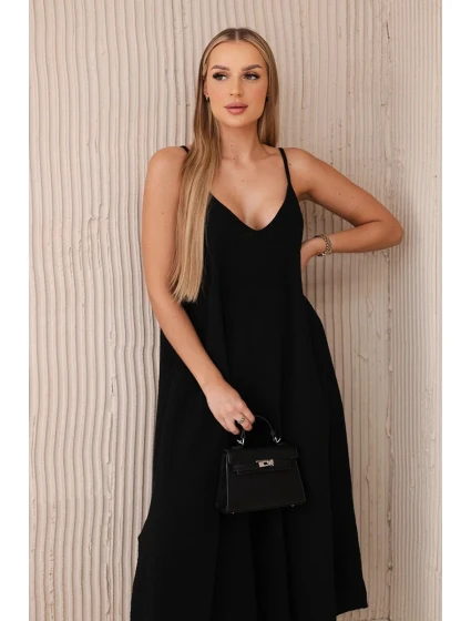 Mušelínové šaty bez ramienok čierne