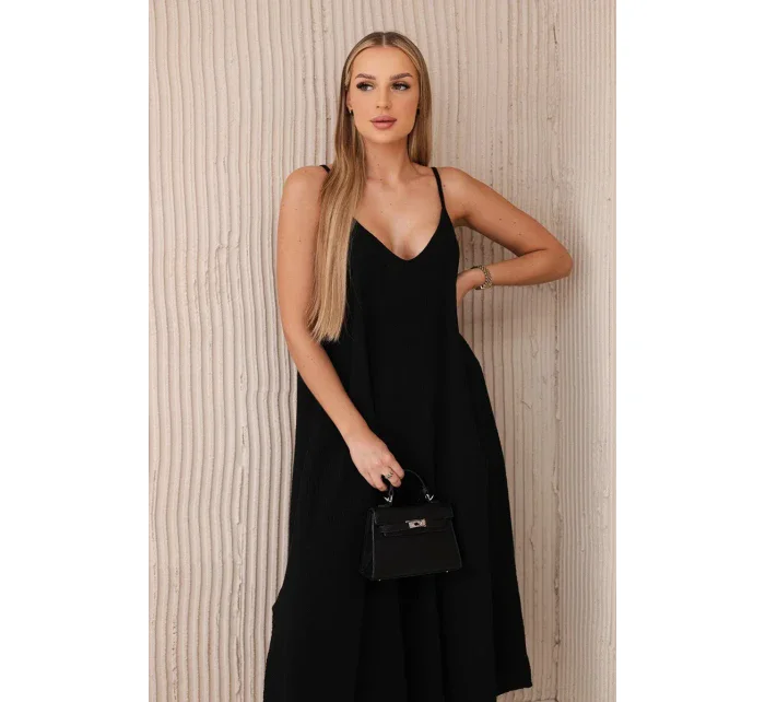 Mušelínové šaty bez ramienok čierne