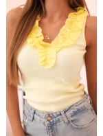 Dámska bavlnená blúzka bez rukávov s volánom žltá Dámska bavlnená blúzka bez rukávov s volánom žltá