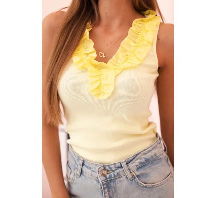 Dámska bavlnená blúzka bez rukávov s volánom žltá Dámska bavlnená blúzka bez rukávov s volánom žltá