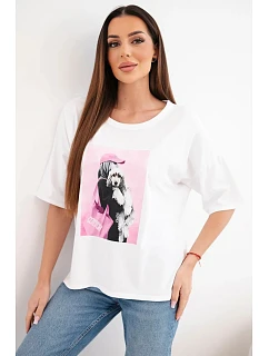 Dámská bavlněná oversize halenka s krátkým rukávem a model 22042990 potiskem bílá - K-Fashion