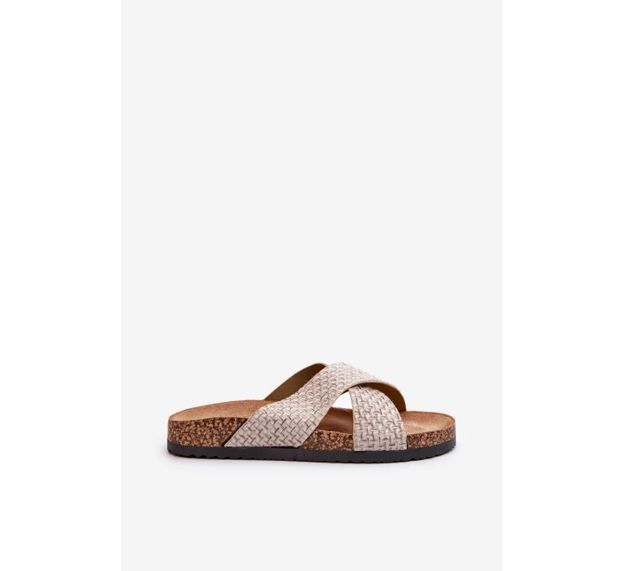 Klapki Damskie Na Korkowej Platformie Beżowe Tesolen