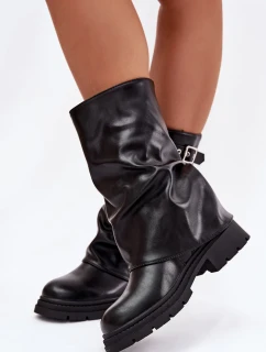 Dámské kotníkové boty s límcem zateplené s přezkami černé model 21788174 - Boto