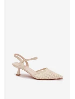 Dámské sandály na podpatku s síťkou světle béžové Brilora