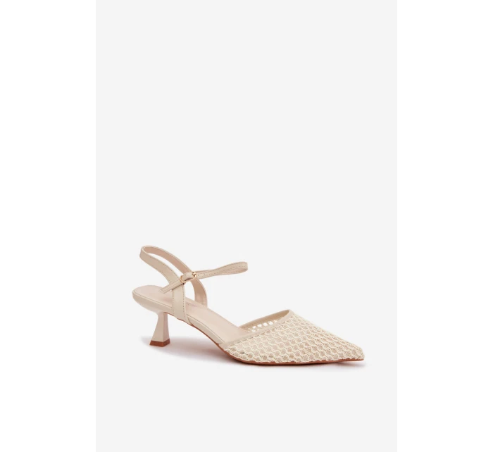 Dámské sandály na podpatku s síťkou světle béžové Brilora