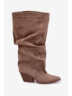 Dámské kozačky s horní částí na podpatku semišové Khaki model 22391288 - Boto Dámské kozačky s horní částí na podpatku semišové Khaki model 22391288 - Boto
