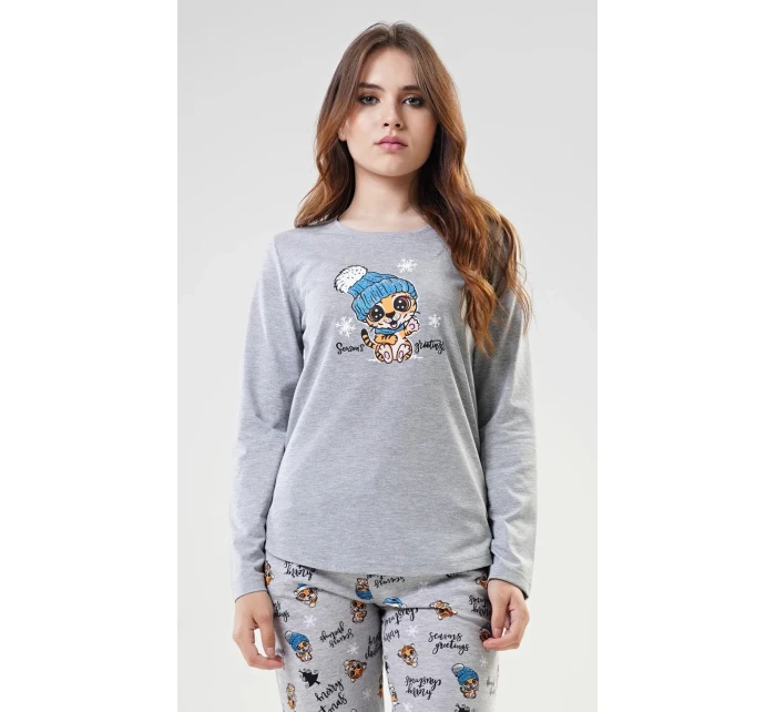 Dámské pyžamo dlouhé model 22032249 šedé - Vienetta