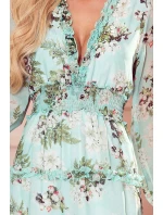 Dámské šifonové šaty s širokou gumou a květinovým vzorem na pozadí model 18423182 - numoco Dámské šifonové šaty s širokou gumou a květinovým vzorem na pozadí model 18423182 - numoco