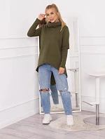 Zateplená mikina s dlhším chrbtom vo farbe khaki