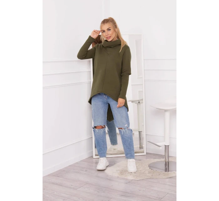 Zateplená mikina s delšími zády v barvě khaki