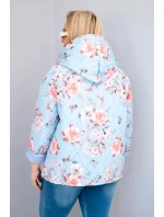 Dámská jarní prošívaná bunda Plus Size s kapucí a květinovým vzorem modrá