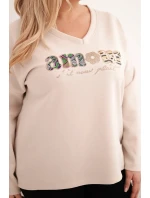 Dámska mikina s výstrihom do V v béžovej farbe