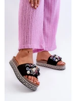 Dámské žabky na platformě s ozdobami model 21664409 černé - S.Barski