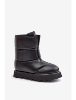 Śniegowce Na Platformie Z Zamkiem Eko Skórzane Czarne Resisia