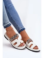 Dámské Kožené Pantofle S Zipem Leopard  Světle Béžové model 21697787 - VINCEZA