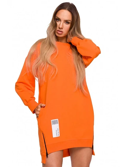 model 18004078 Svetrová tunika se zipy oranžová - Moe model 18004078 Svetrová tunika se zipy oranžová - Moe