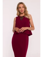 S422 Šaty s čipkovou vsadkou - bordové S422 Šaty s čipkovou vsadkou - bordové