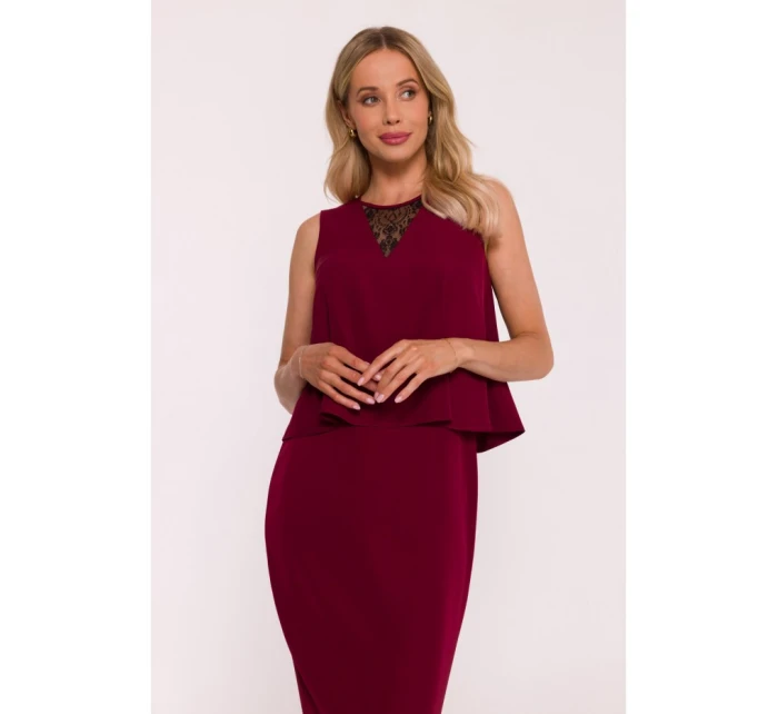 S422 Šaty s čipkovou vsadkou - bordové S422 Šaty s čipkovou vsadkou - bordové