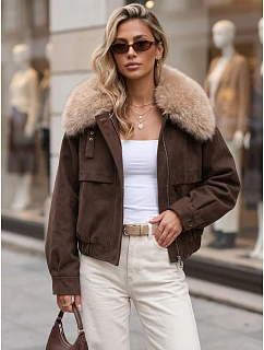 Dámska zimná bunda zo semišu s kožušinou, hnedá, FashionStreet TY5694