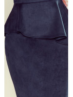 Elegantné dámske šaty z tmavo modrého semišu s volánikom, v dĺžke midi model 7761421