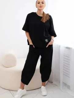 Súprava bavlnená blúzka + nohavice čierna