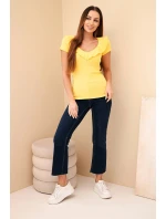 Dámska pruhovaná blúzka s volánom vo výstrihu žltá Dámska pruhovaná blúzka s volánom vo výstrihu žltá