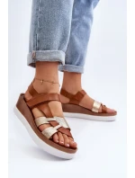 model 21648135 Dámské Kožené Sandály na Platformě Hnědé - Zazoo