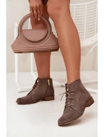 Zazoo 2964 Zamszowe Botki Na Płaskim Obcasie Ciemnobeżowe