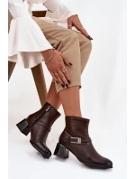 Kožené dámské boty na podpatku s přezkou model 21744793 hnědé - Zazoo