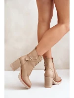 Zateplené členkové topánky na podpätku so zlatými detailmi Beige Ivarisse Zateplené členkové topánky na podpätku so zlatými detailmi Beige Ivarisse