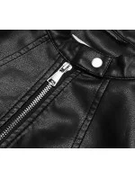 Krátka čierna bunda ramoneska so stojačikom (11Z8038)