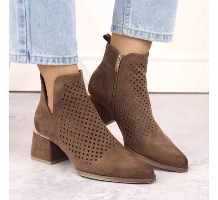 Semišové čižmy na podpätku Potocki W WOL213B hnedé