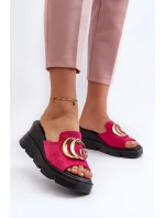 Dámske eko semišové papuče na klinoch a platforme so zlatým lemovaním Fuchsia Iaria
