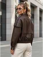 Dámska bunda z ekokože s rebrovaným lemom a golierom hnedá FashionStreet TY5645