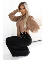 dámská halenka v karamelové barvě v stylu s dlouhými rukávy, vázáním a knoflíky model 20722306 - numoco dámská halenka v karamelové barvě v stylu s dlouhými rukávy, vázáním a knoflíky model 20722306 - numoco