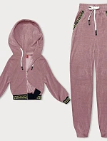 Pruhovaná tepláková súprava s ozdobným rebrovaním ružová (AMG-345A)