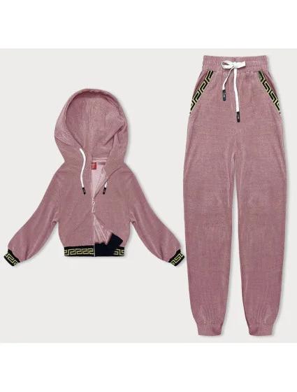 Růžový teplákový žebrovaný komplet s ozdobnými stahovacími lemy model 18901890 - LHD Růžový teplákový žebrovaný komplet s ozdobnými stahovacími lemy model 18901890 - LHD