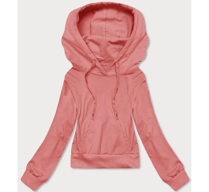 Krátká tepláková mikina v lososové barvě s kapucí model 20086931 - J.STYLE Krátká tepláková mikina v lososové barvě s kapucí model 20086931 - J.STYLE