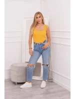 Halenka bez ramínek s volánky v hořčicové barvě Halenka bez ramínek s volánky v hořčicové barvě