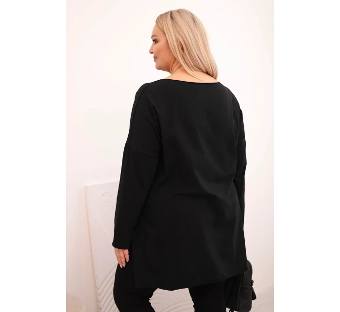 Dámská blůza Plus Size asymetrická s dlouhým rukávem černá Dámská blůza Plus Size asymetrická s dlouhým rukávem černá