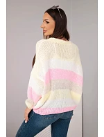 Dámský pruhovaný svetr model 22293732 na knoflíky žlutý - K-Fashion Dámský pruhovaný svetr model 22293732 na knoflíky žlutý - K-Fashion
