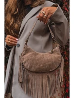 Kožená semišová kabelka s třásněmi tmavě béžová Aurelisse