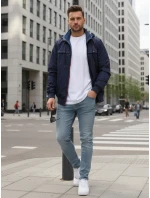 FashionStreet tmavomodrá pánska obojstranná prechodná bunda TX4985