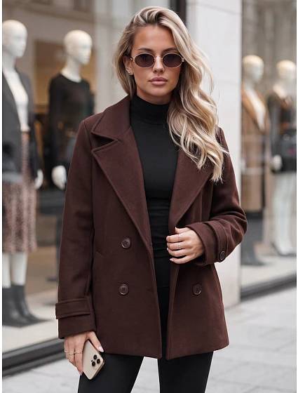 Płaszcz damski dwurzędowy brązowy model 22554615 - FashionStreet Płaszcz damski dwurzędowy brązowy model 22554615 - FashionStreet