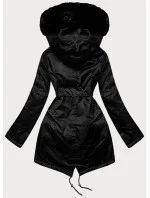 Čierna dámska bunda s kožušinou (5m762-392)