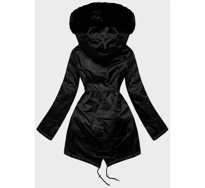 Čierna dámska bunda s kožušinou (5m762-392)