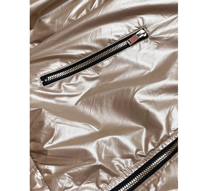 Krátka béžová dámska bunda s kapucňou (B8077-101)